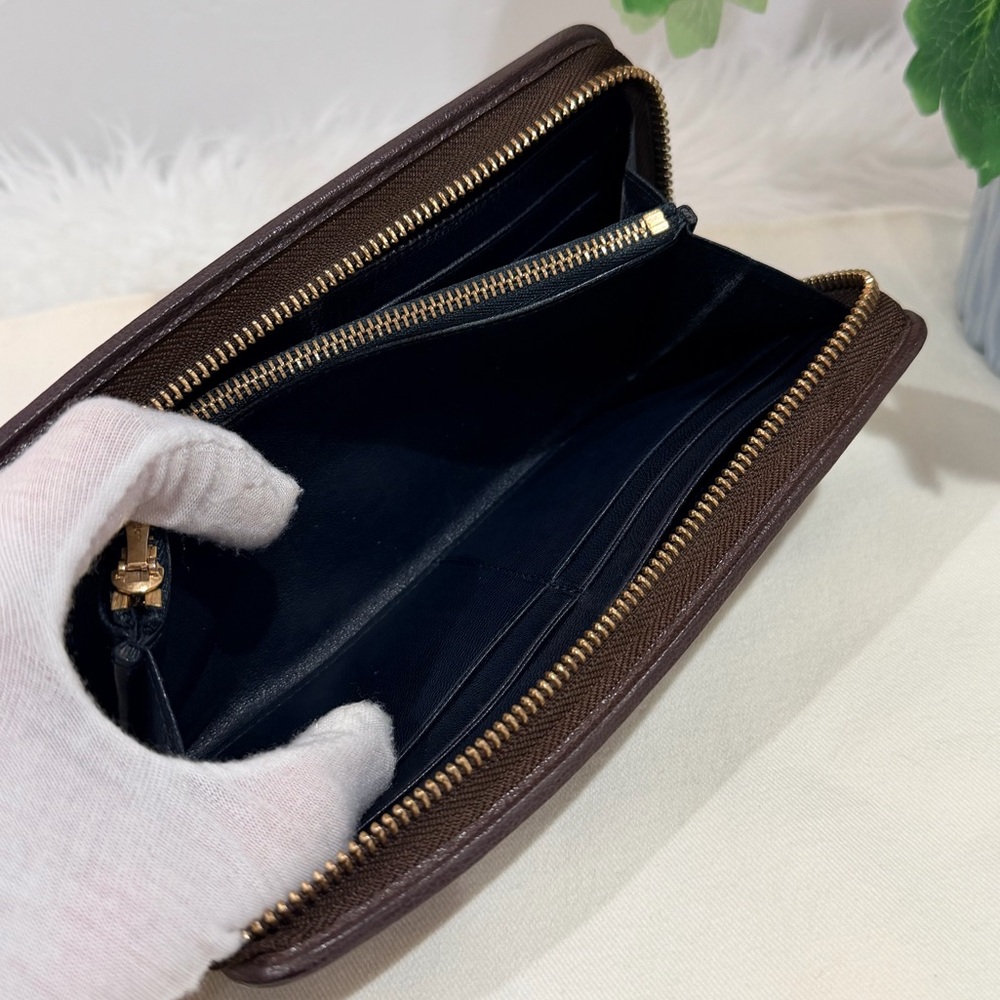 Leather Zip-Around Wallet in Dark Brown - Picture 11 of 15